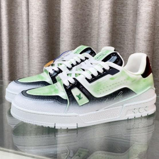 LV TRAINER SNEAKERS IN LIGHT GREEN OMBRE MIX COLORFUL CALFSKIN - 35