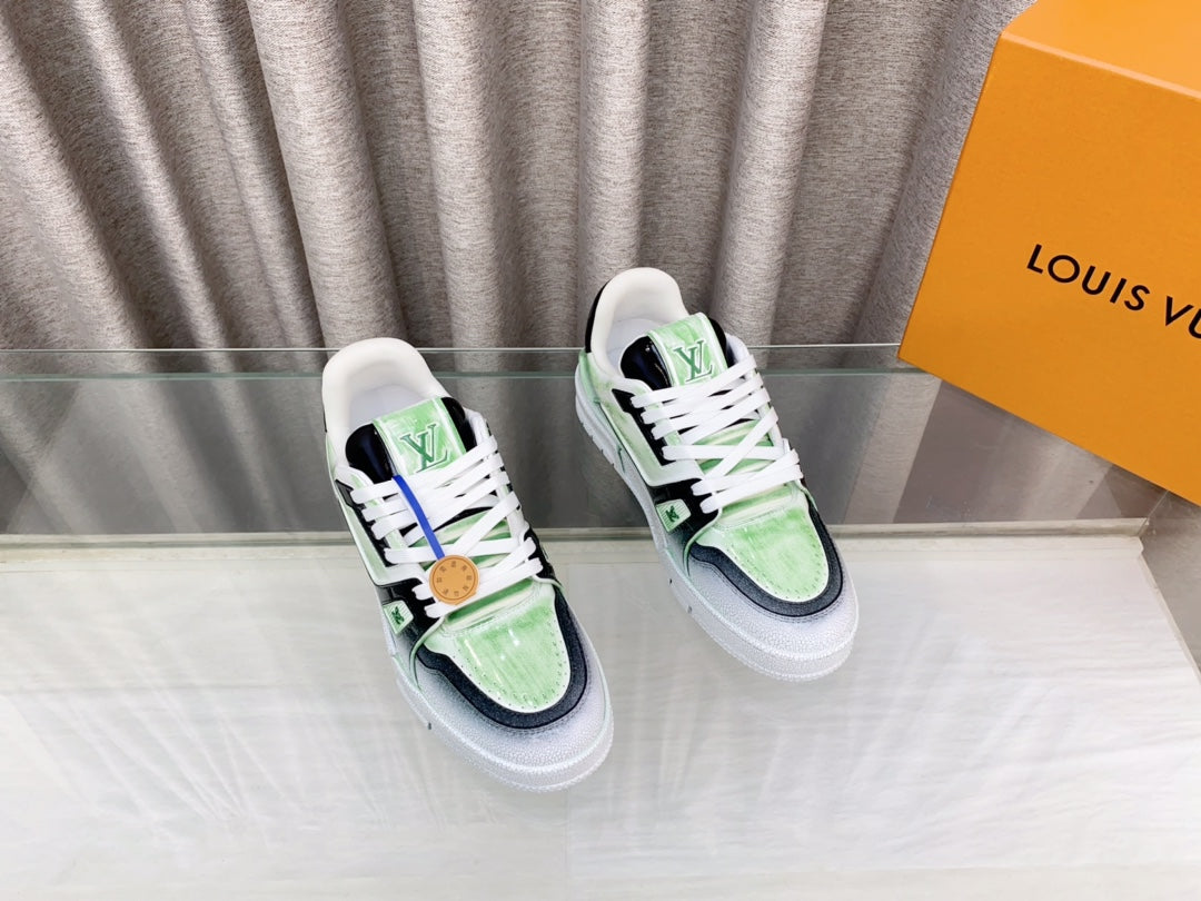 LV TRAINER SNEAKERS IN LIGHT GREEN OMBRE MIX COLORFUL CALFSKIN - 35