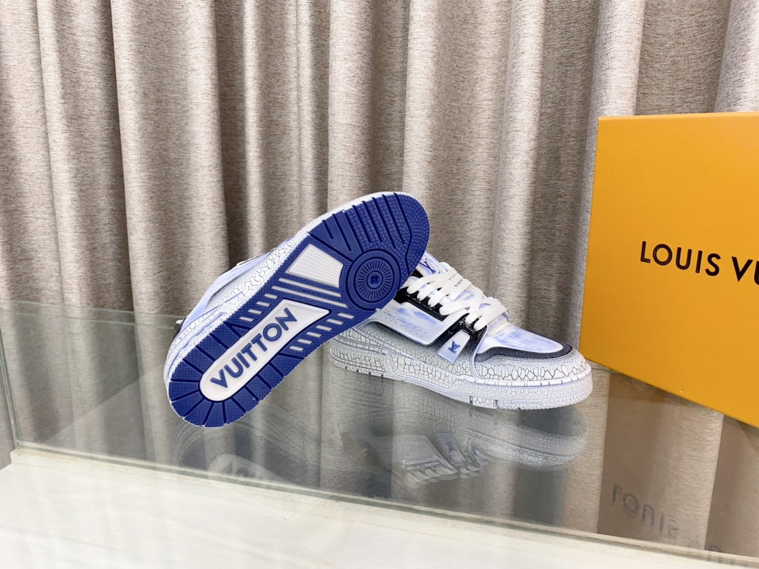 LV TRAINER SNEAKERS IN LIGHT BLUE OMBRE MIX COLORFUL CALFSKIN - 35