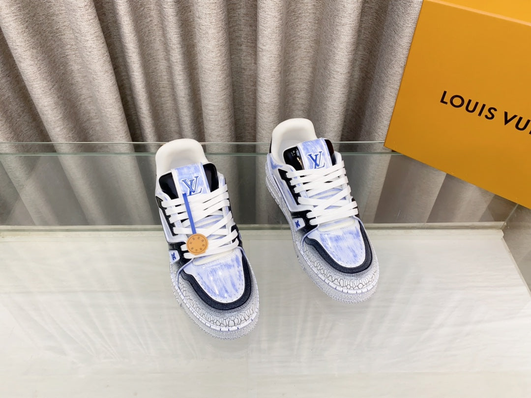LV TRAINER SNEAKERS IN LIGHT BLUE OMBRE MIX COLORFUL CALFSKIN - 35