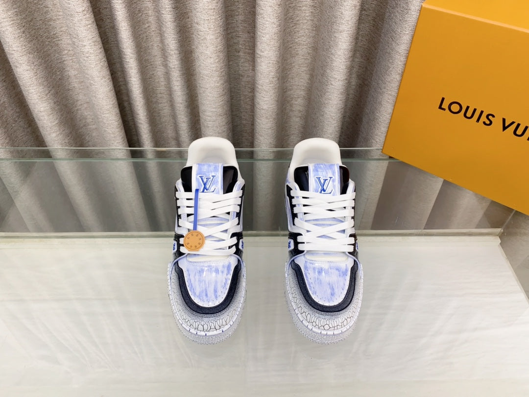 LV TRAINER SNEAKERS IN LIGHT BLUE OMBRE MIX COLORFUL CALFSKIN - 35