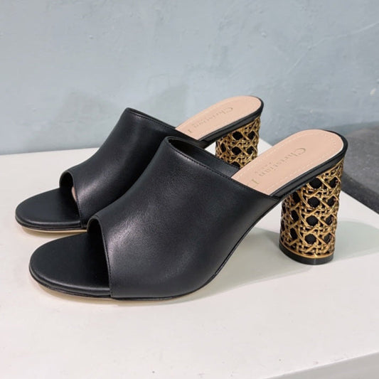 ICON HEELED SLIDE BLACK CALFSKIN 95 MM - 35