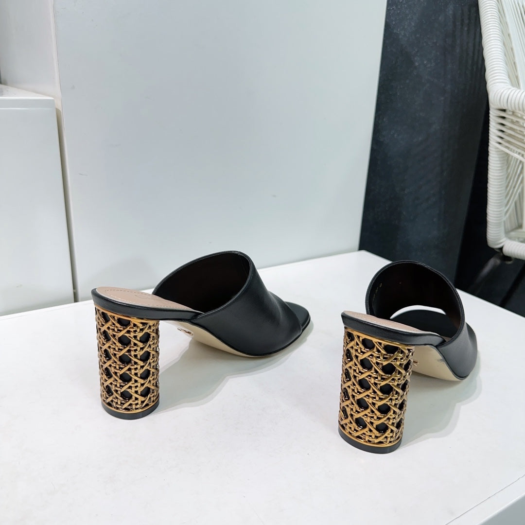 ICON HEELED SLIDE BLACK CALFSKIN 95 MM - 35
