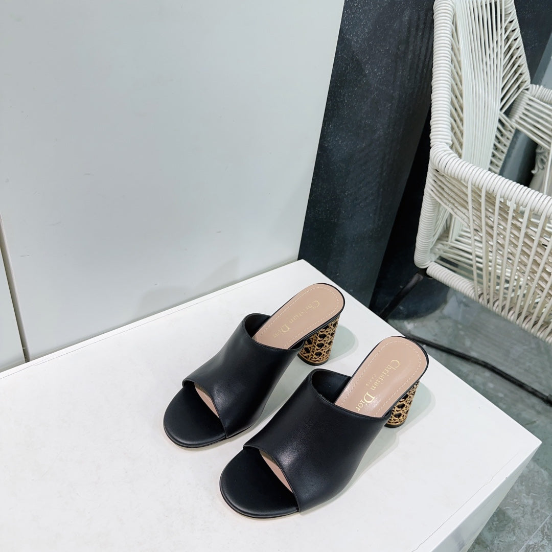 ICON HEELED SLIDE BLACK CALFSKIN 95 MM - 35