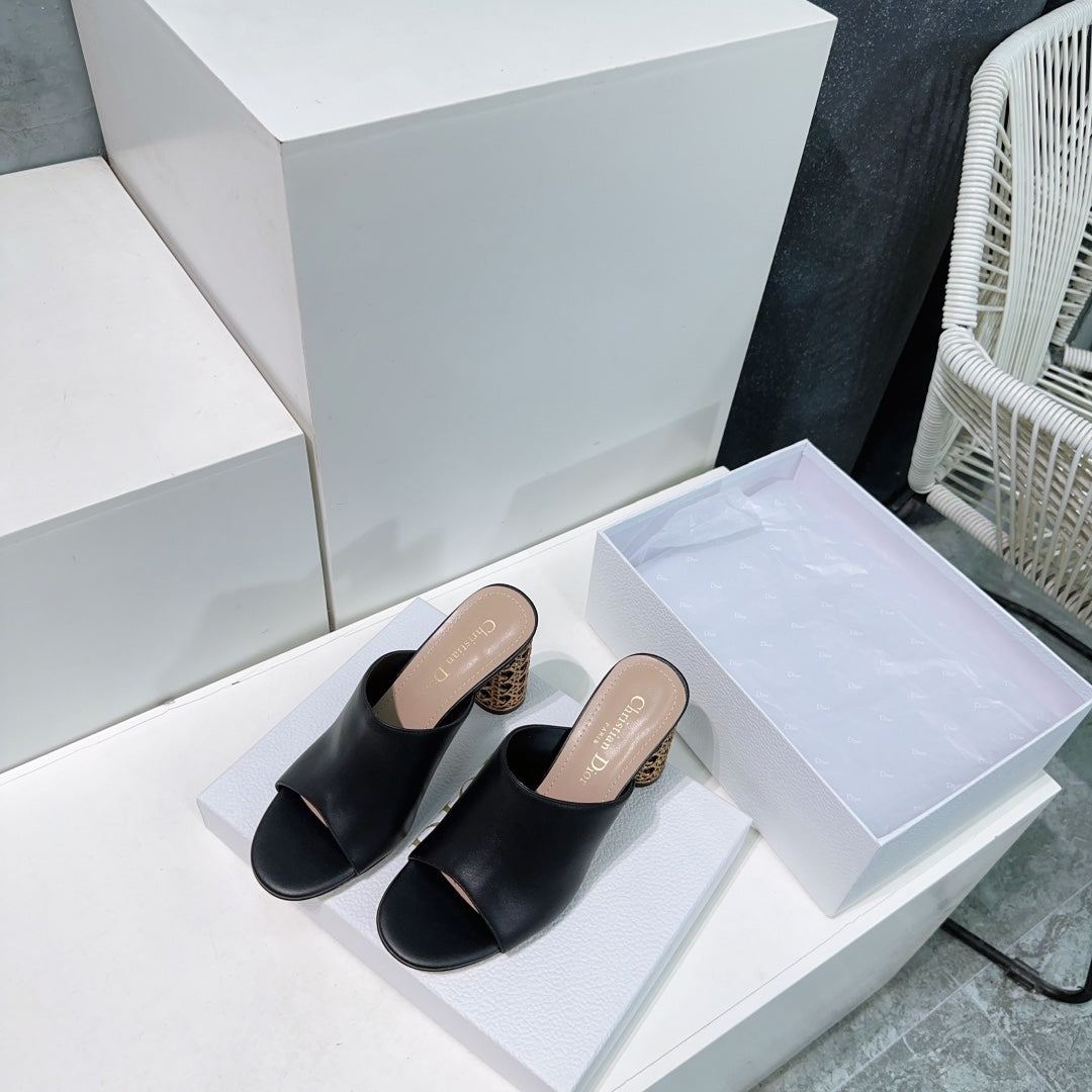 ICON HEELED SLIDE BLACK CALFSKIN 95 MM - 35