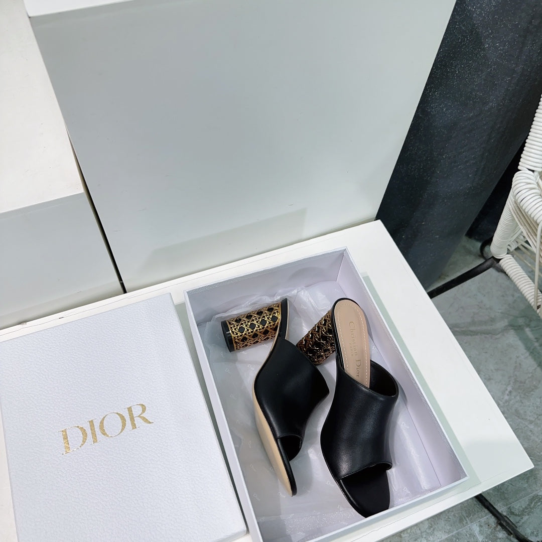 ICON HEELED SLIDE BLACK CALFSKIN 95 MM - 35