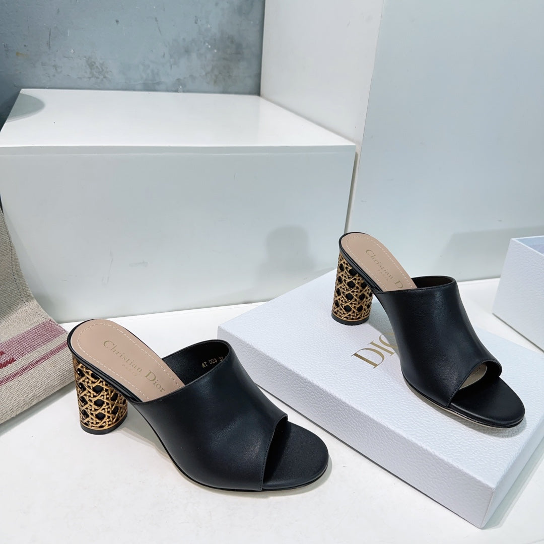 ICON HEELED SLIDE BLACK CALFSKIN 95 MM - 35