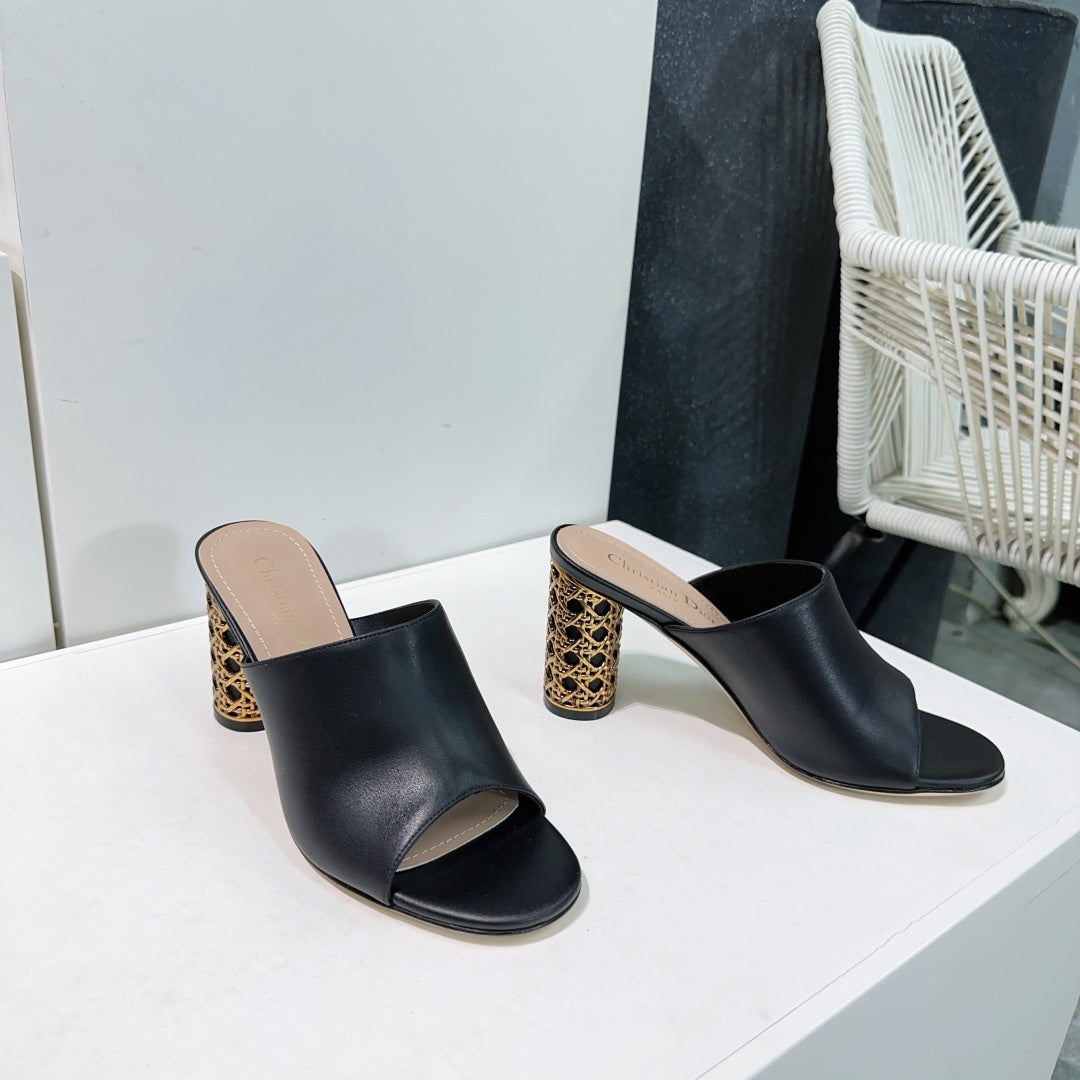 ICON HEELED SLIDE BLACK CALFSKIN 95 MM - 35