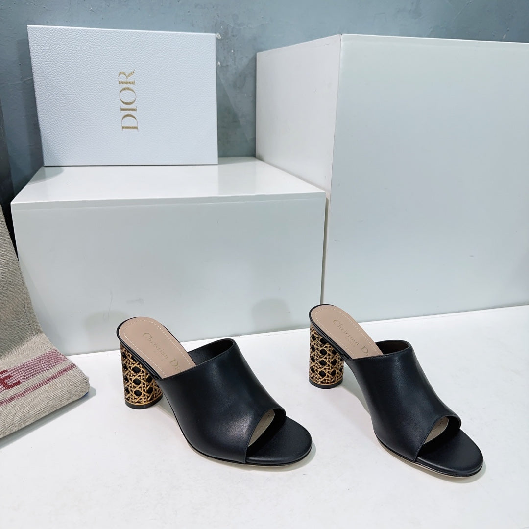 ICON HEELED SLIDE BLACK CALFSKIN 95 MM - 35