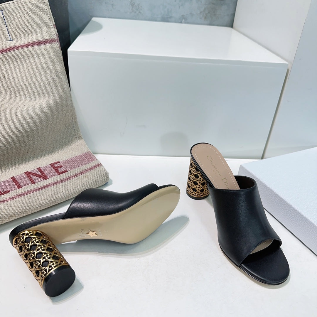 ICON HEELED SLIDE BLACK CALFSKIN 95 MM - 35