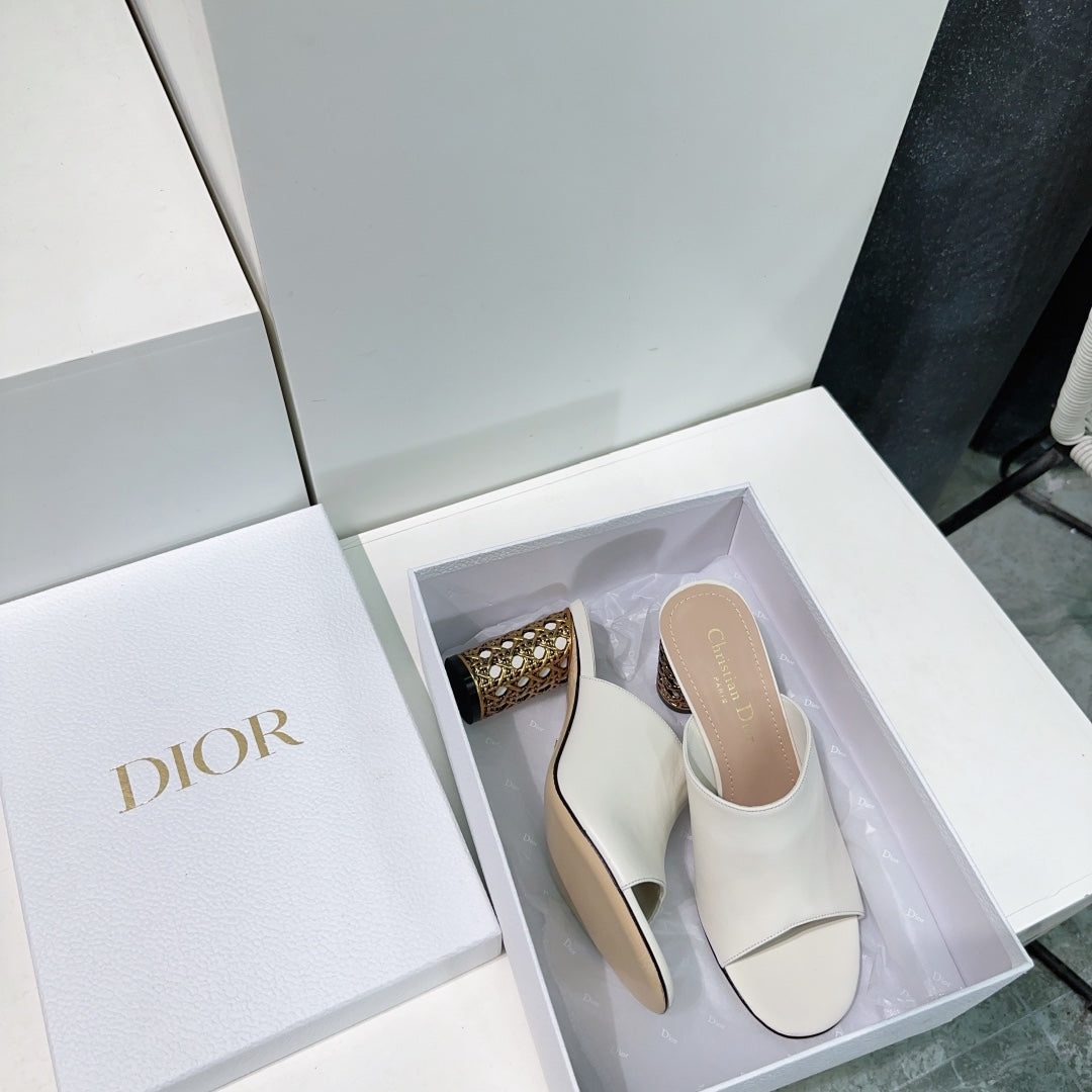 ICON HEELED SLIDE WHITE CALFSKIN 95 MM - 35