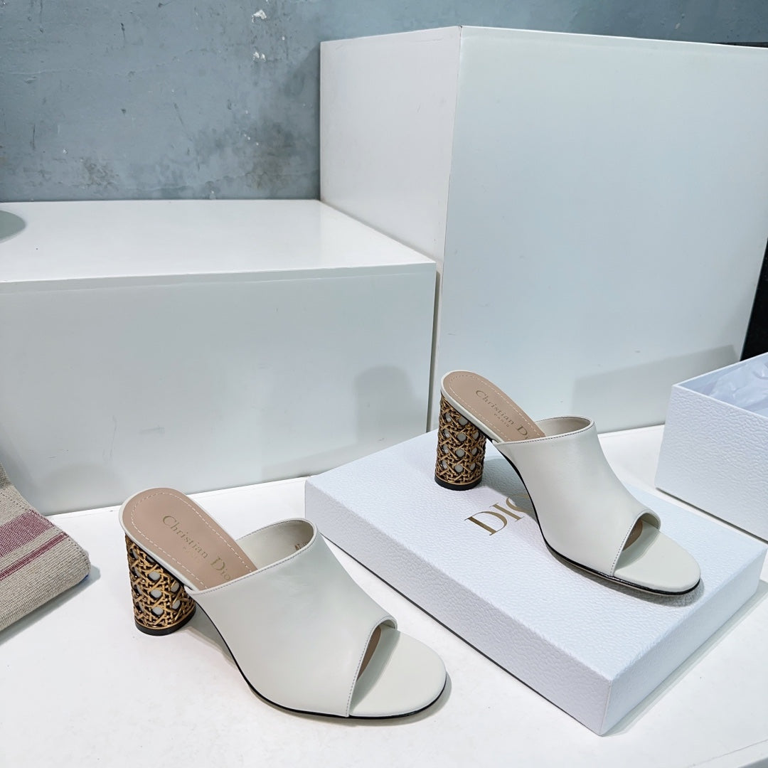 ICON HEELED SLIDE WHITE CALFSKIN 95 MM - 35