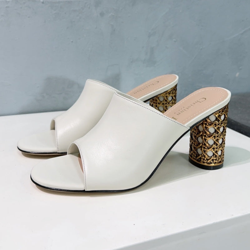 ICON HEELED SLIDE WHITE CALFSKIN 95 MM - 35