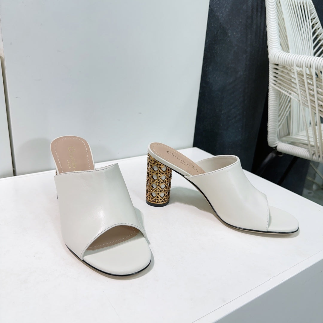 ICON HEELED SLIDE WHITE CALFSKIN 95 MM - 35