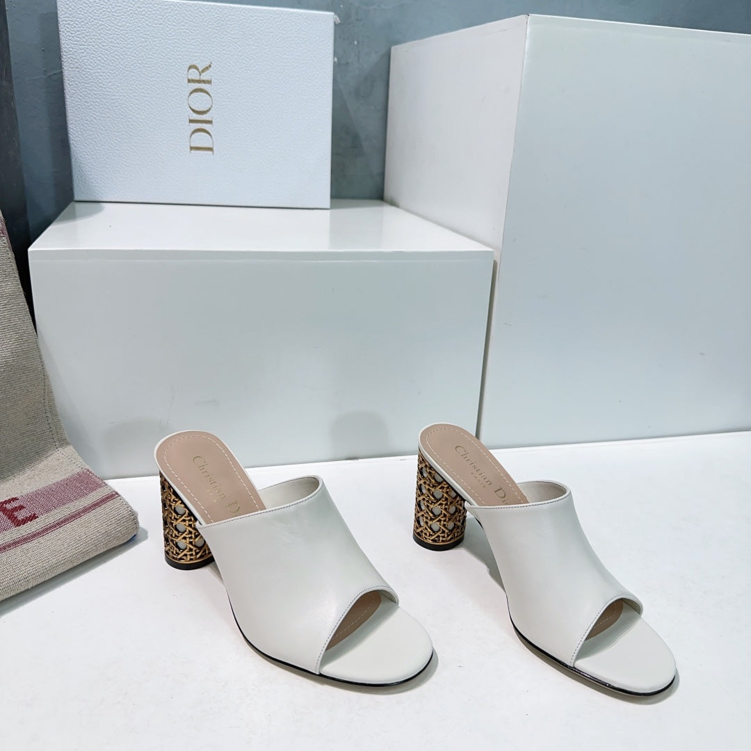 ICON HEELED SLIDE WHITE CALFSKIN 95 MM - 35