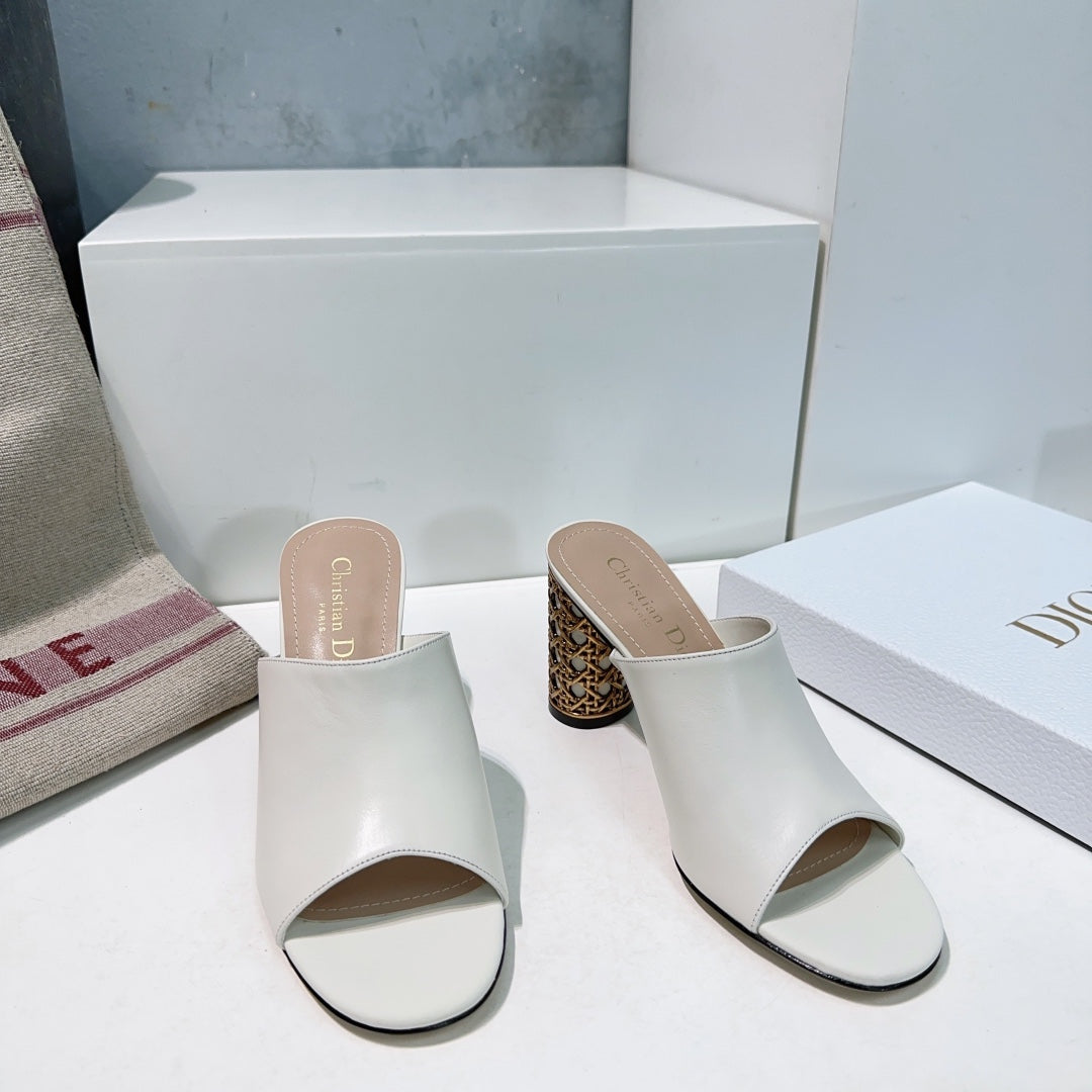 ICON HEELED SLIDE WHITE CALFSKIN 95 MM - 35