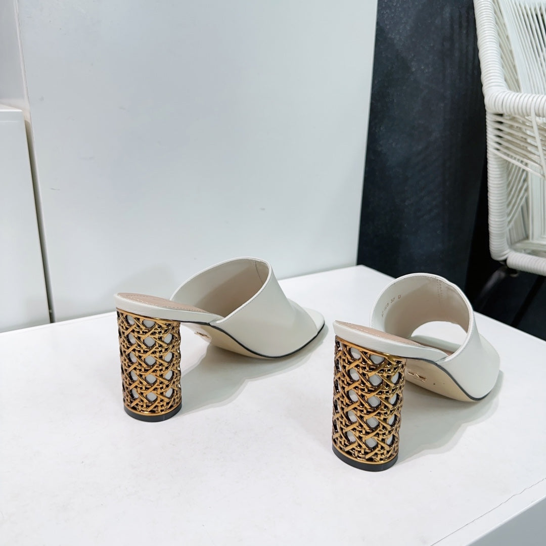 ICON HEELED SLIDE WHITE CALFSKIN 95 MM - 35