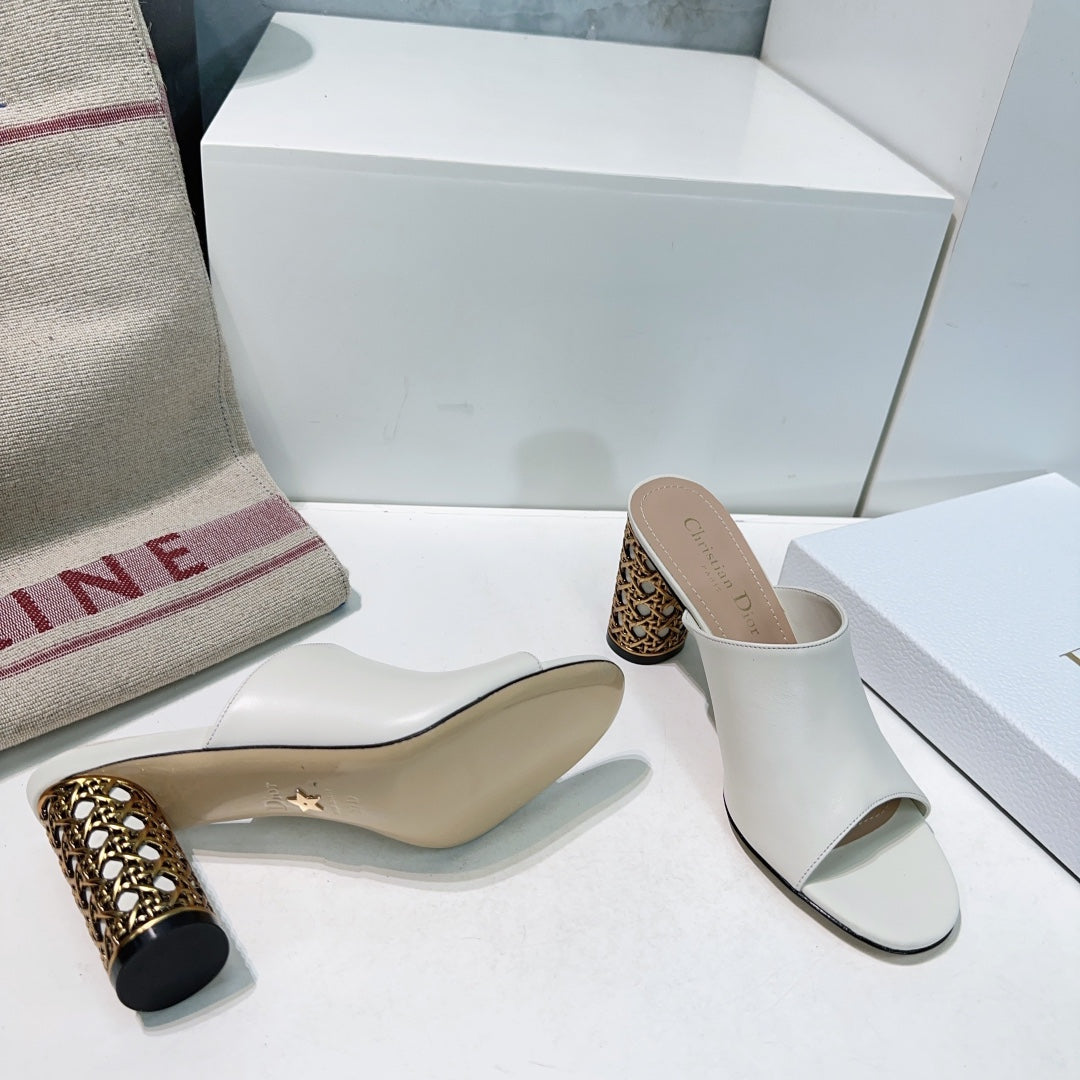 ICON HEELED SLIDE WHITE CALFSKIN 95 MM - 35