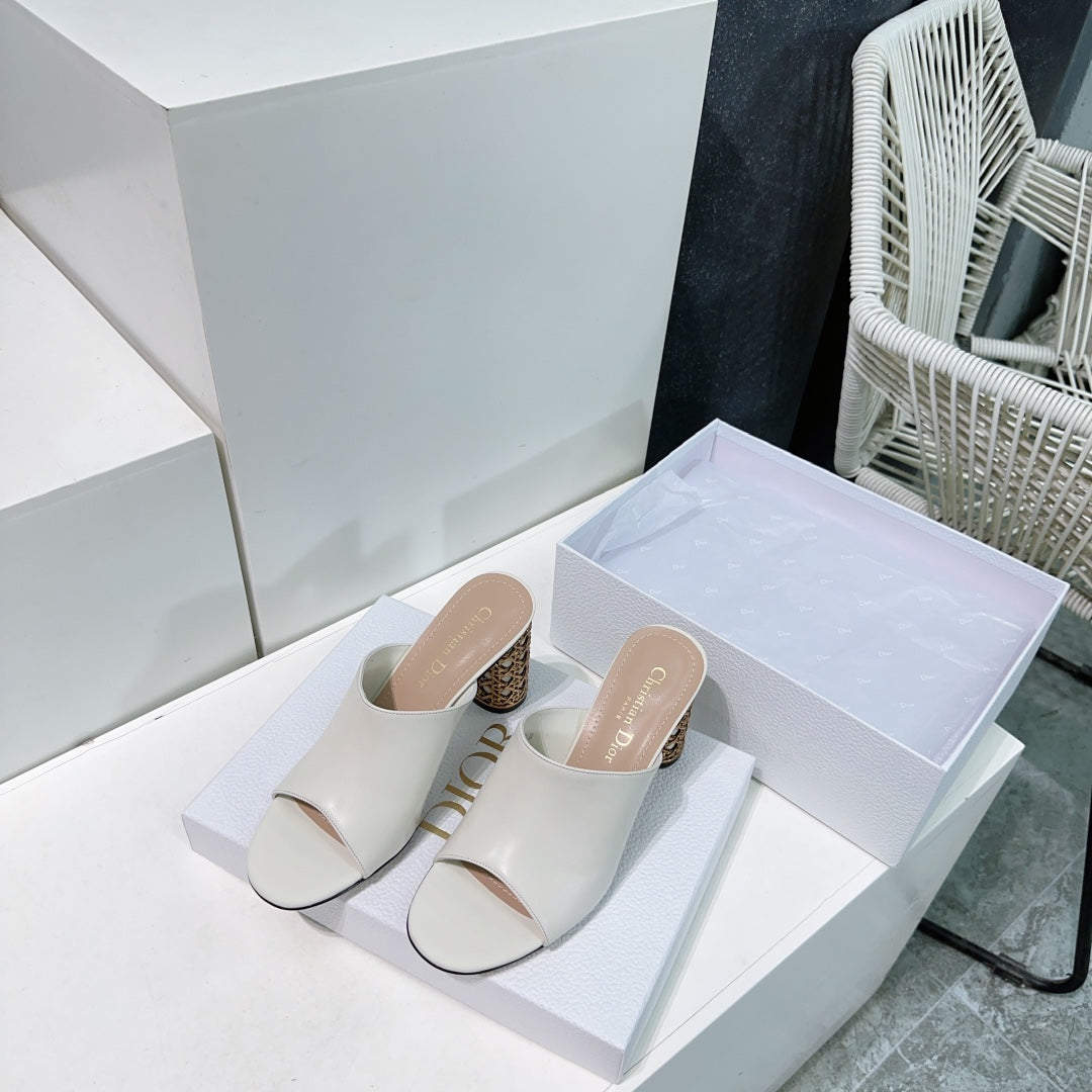 ICON HEELED SLIDE WHITE CALFSKIN 95 MM - 35
