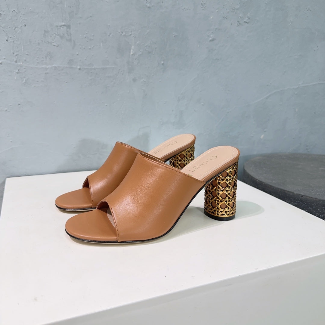ICON HEELED SLIDE BRONZE BROWN CALFSKIN 95 MM - 35