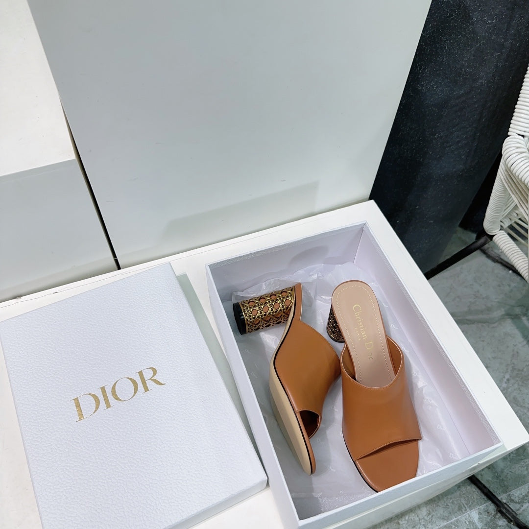 ICON HEELED SLIDE BRONZE BROWN CALFSKIN 95 MM - 35