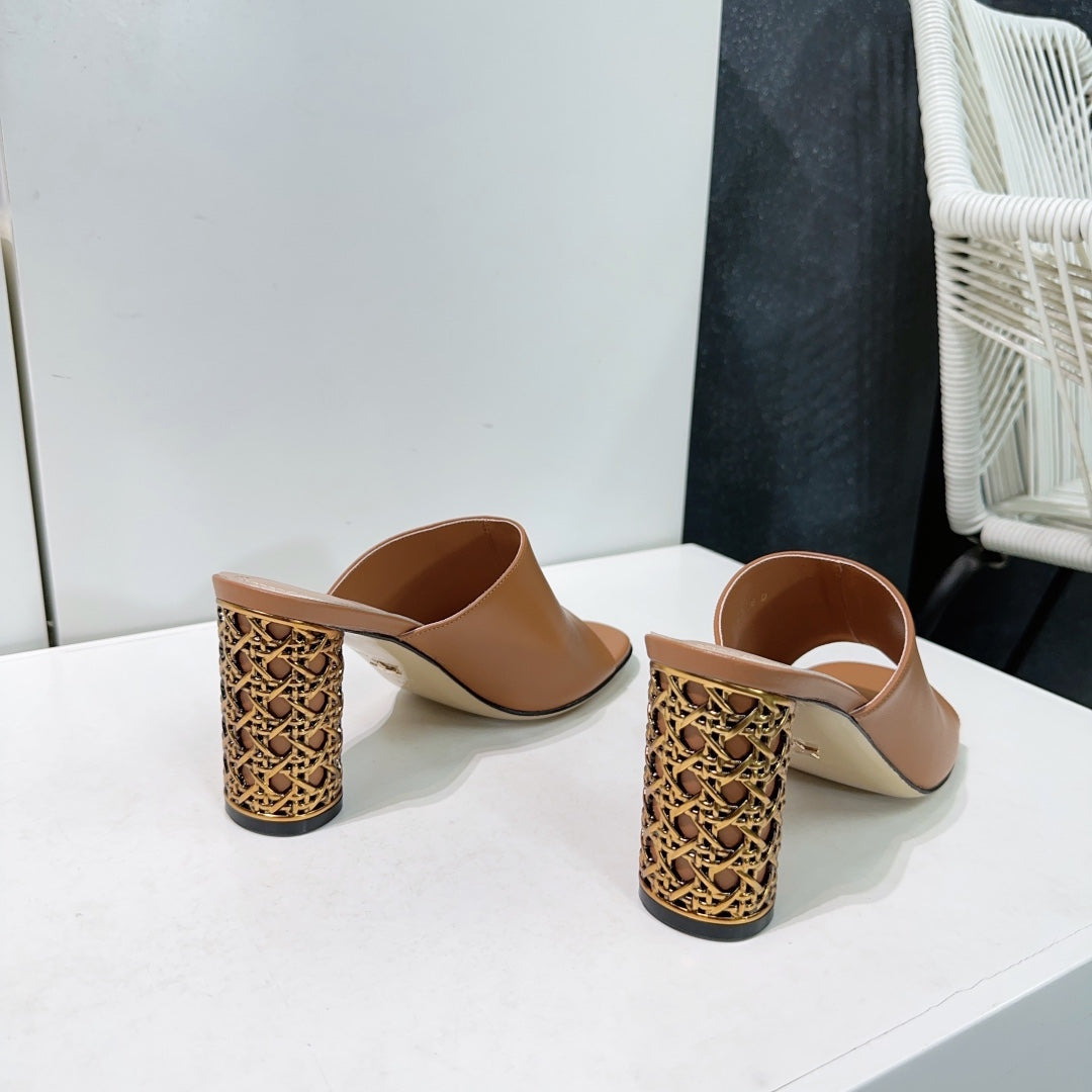 ICON HEELED SLIDE BRONZE BROWN CALFSKIN 95 MM - 35