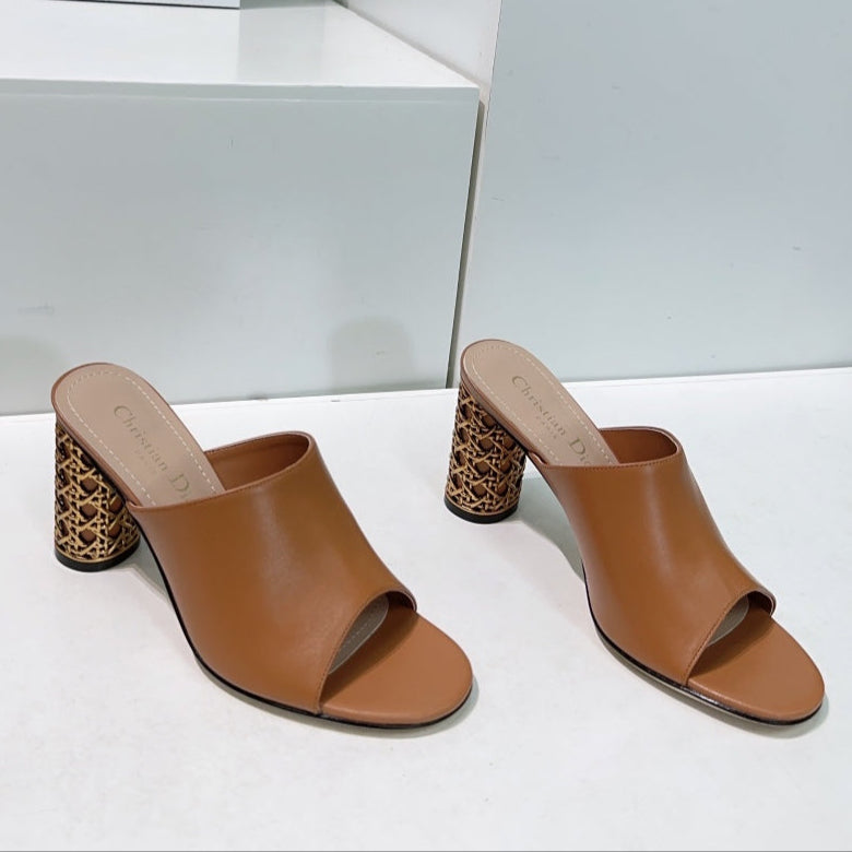 ICON HEELED SLIDE BRONZE BROWN CALFSKIN 95 MM - 35
