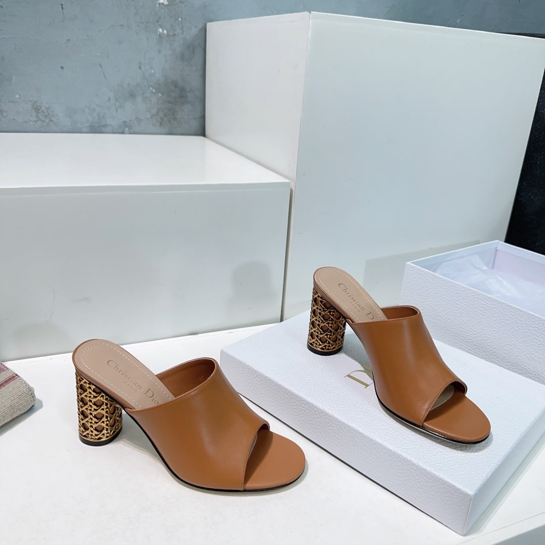 ICON HEELED SLIDE BRONZE BROWN CALFSKIN 95 MM - 35