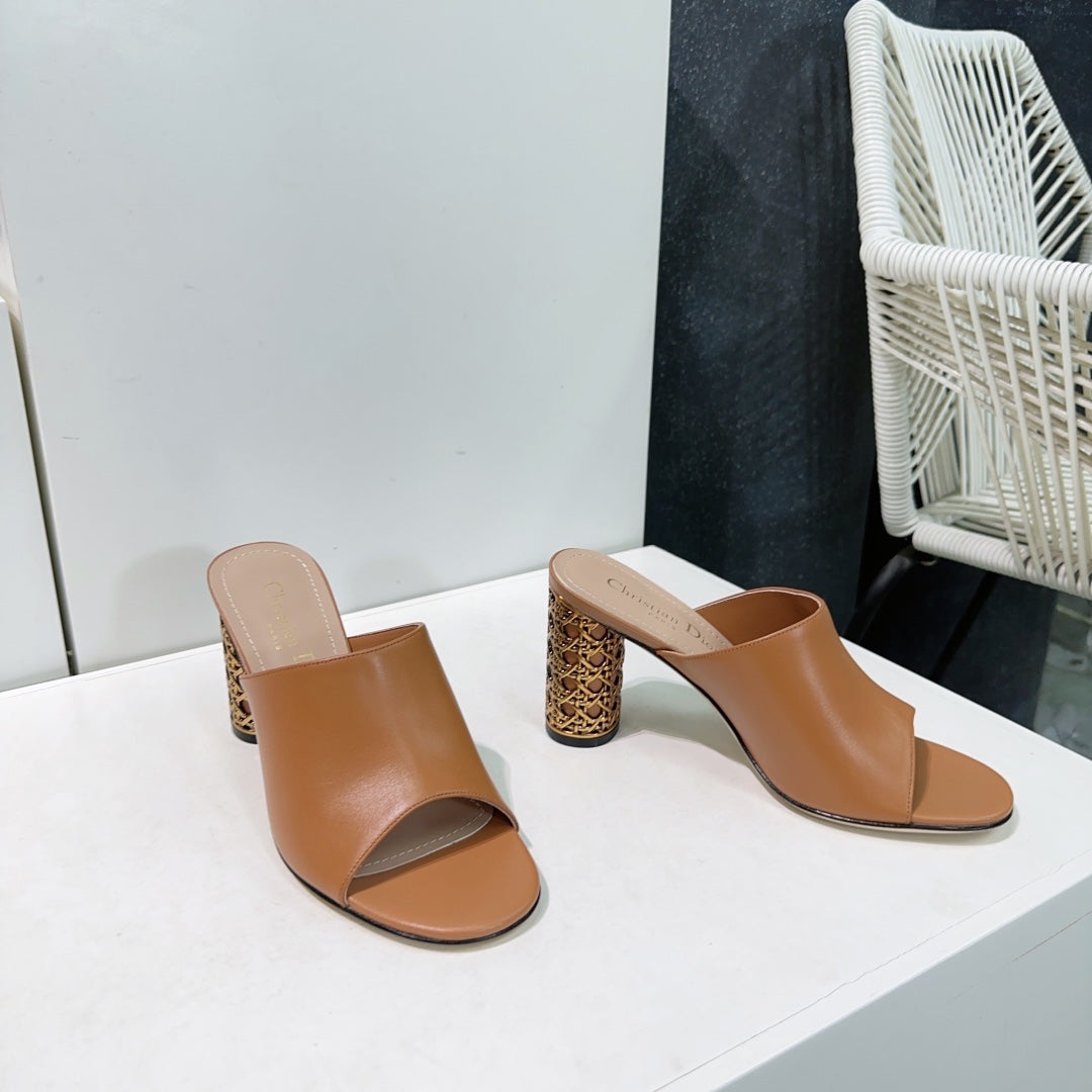 ICON HEELED SLIDE BRONZE BROWN CALFSKIN 95 MM - 35