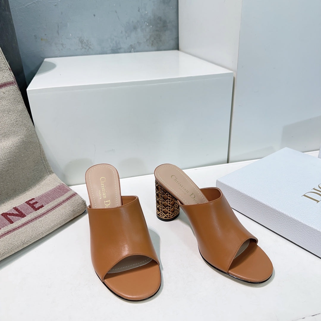 ICON HEELED SLIDE BRONZE BROWN CALFSKIN 95 MM - 35