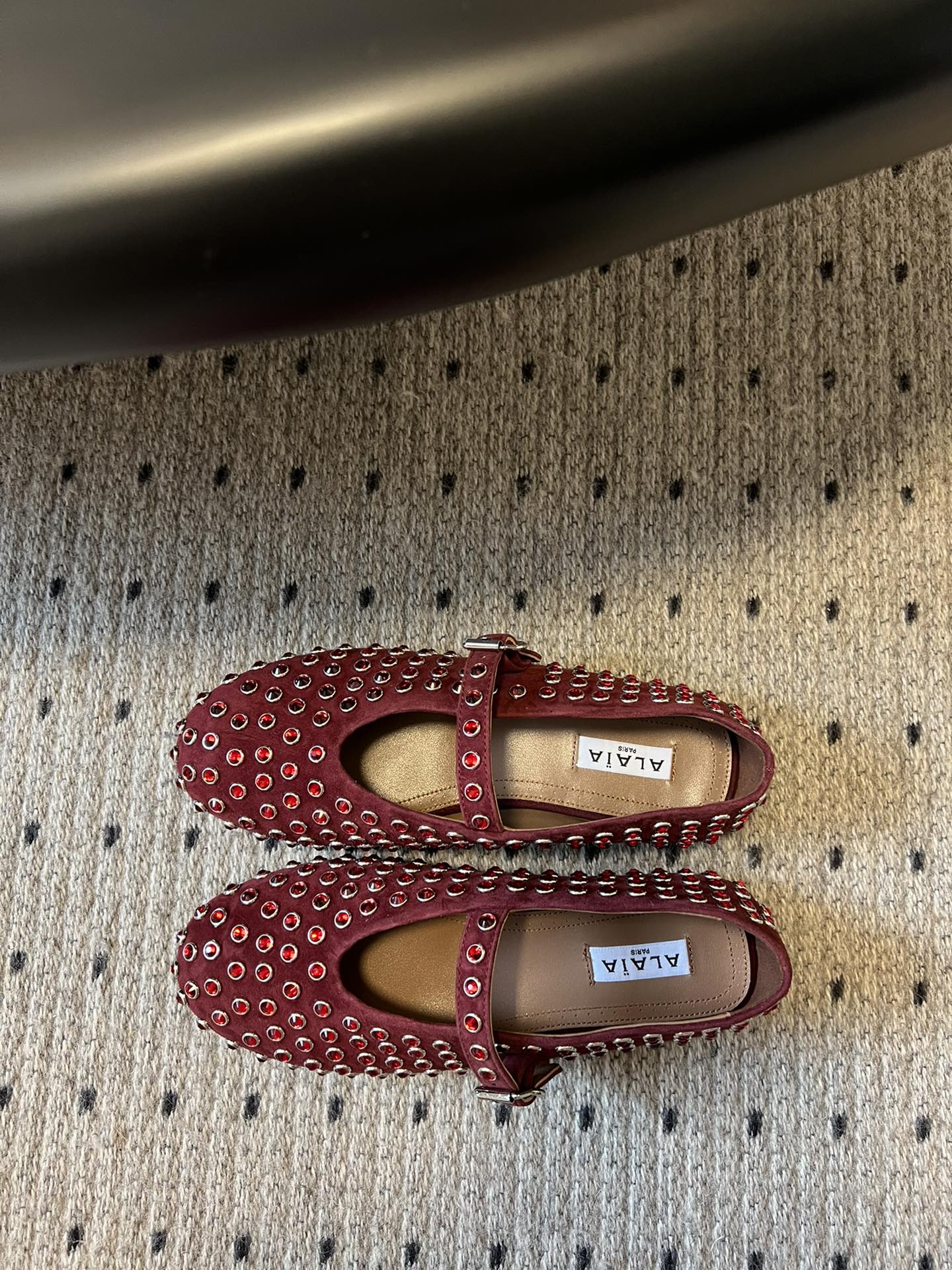 STRASS BALLET FLATS IN BERRY RED LAMBSKIN - 35
