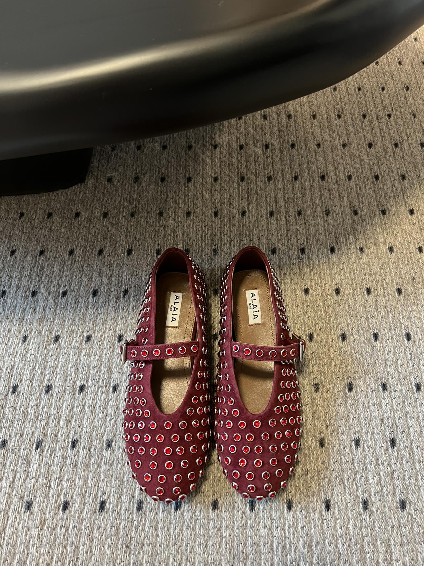STRASS BALLET FLATS IN BERRY RED LAMBSKIN - 35
