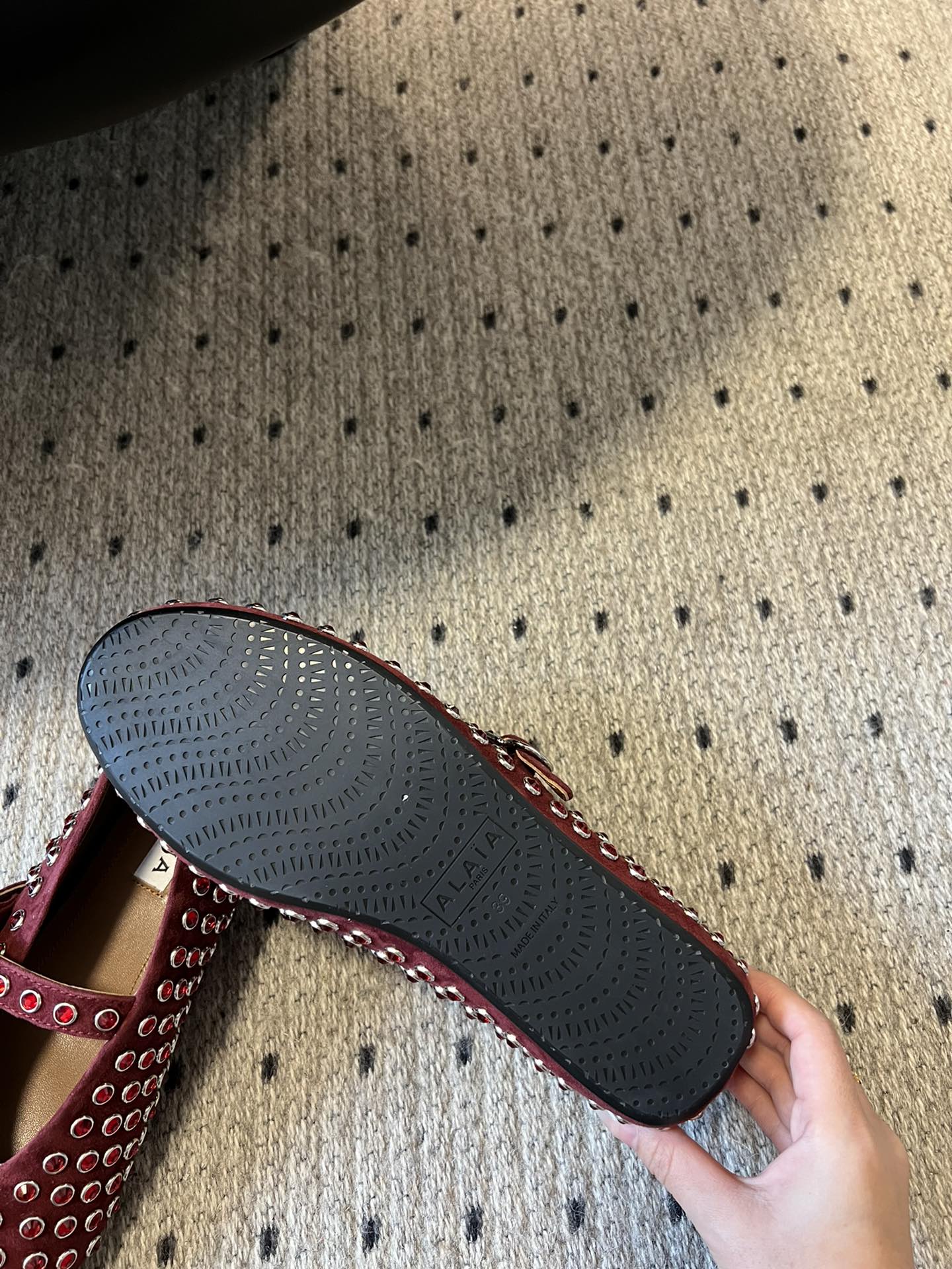 STRASS BALLET FLATS IN BERRY RED LAMBSKIN - 35