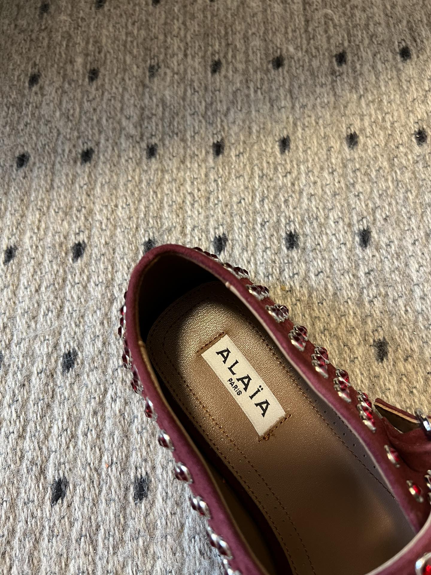 STRASS BALLET FLATS IN BERRY RED LAMBSKIN - 35