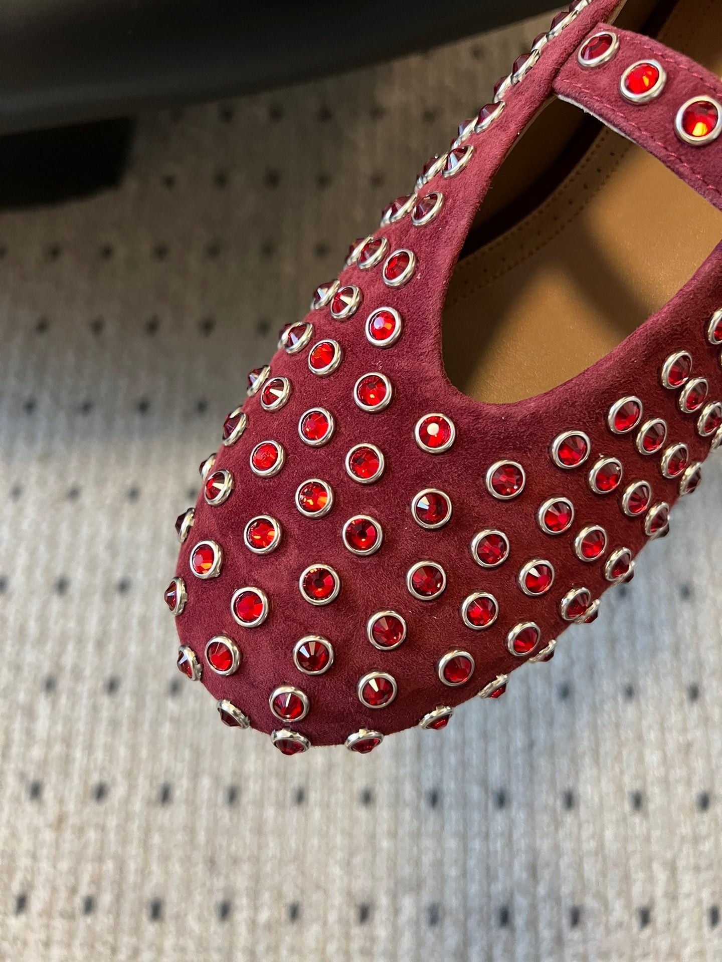 STRASS BALLET FLATS IN BERRY RED LAMBSKIN - 35