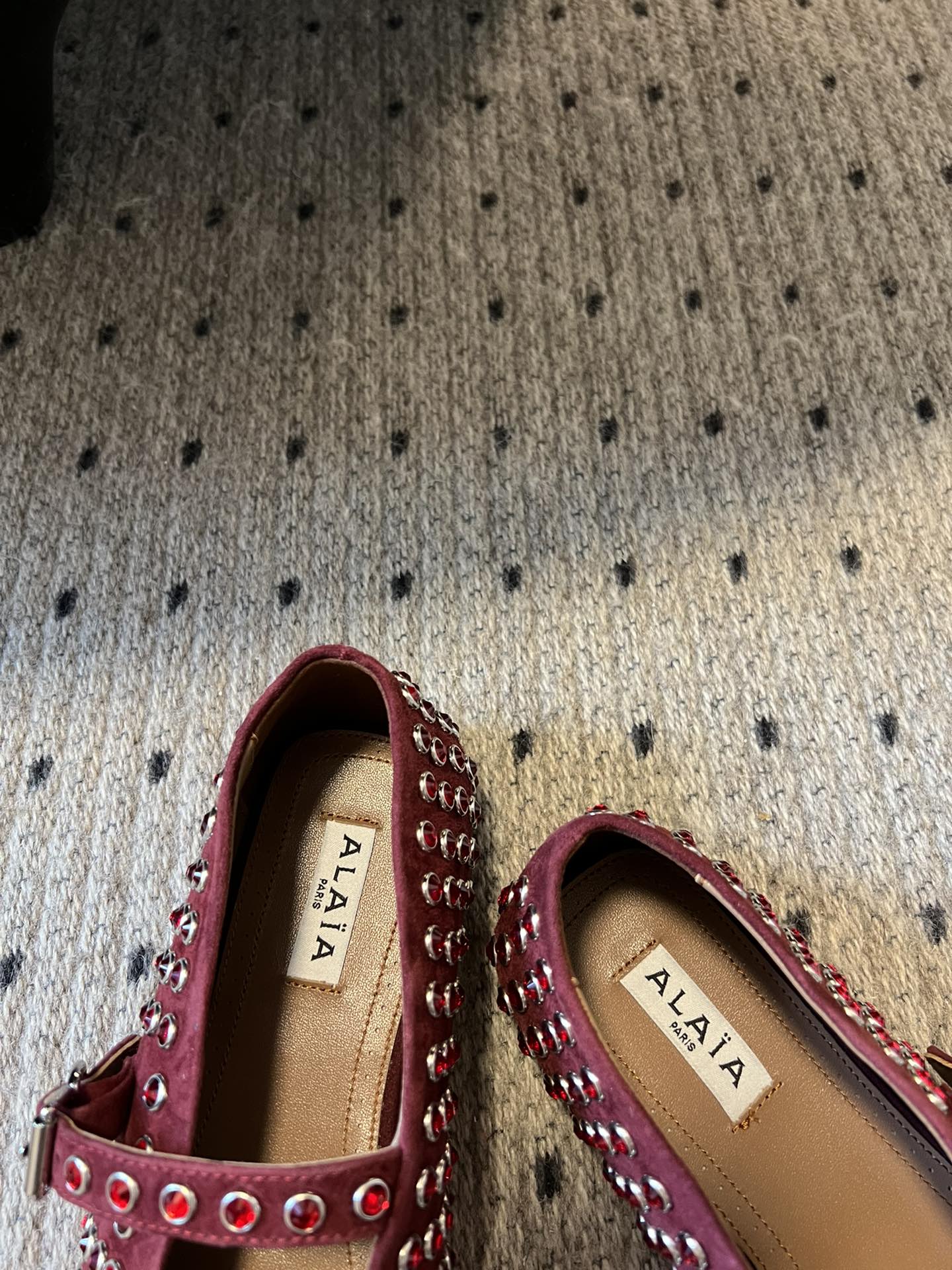 STRASS BALLET FLATS IN BERRY RED LAMBSKIN - 35