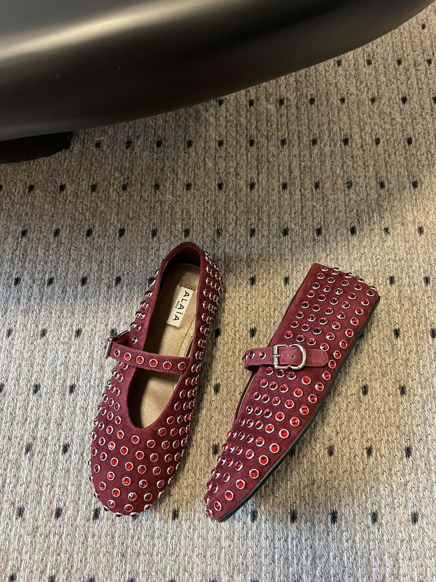 STRASS BALLET FLATS IN BERRY RED LAMBSKIN - 35