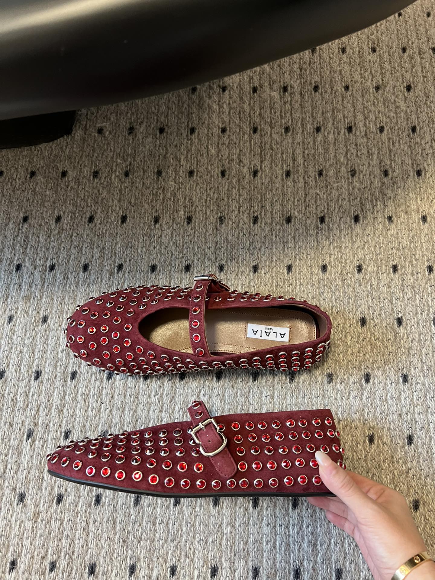 STRASS BALLET FLATS IN BERRY RED LAMBSKIN - 35