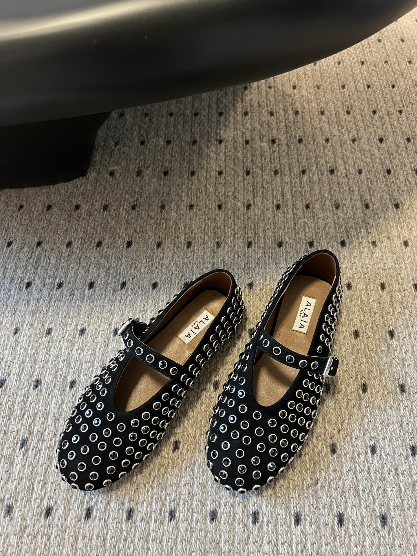 STRASS BALLET FLATS IN BLACK LAMBSKIN - 35