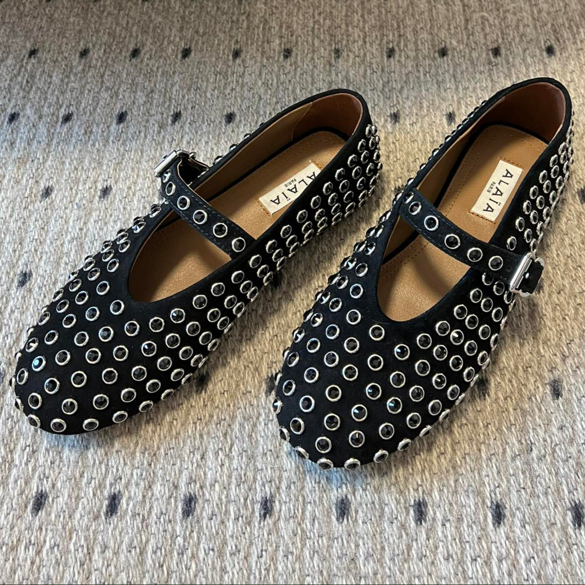 STRASS BALLET FLATS IN BLACK LAMBSKIN - 35