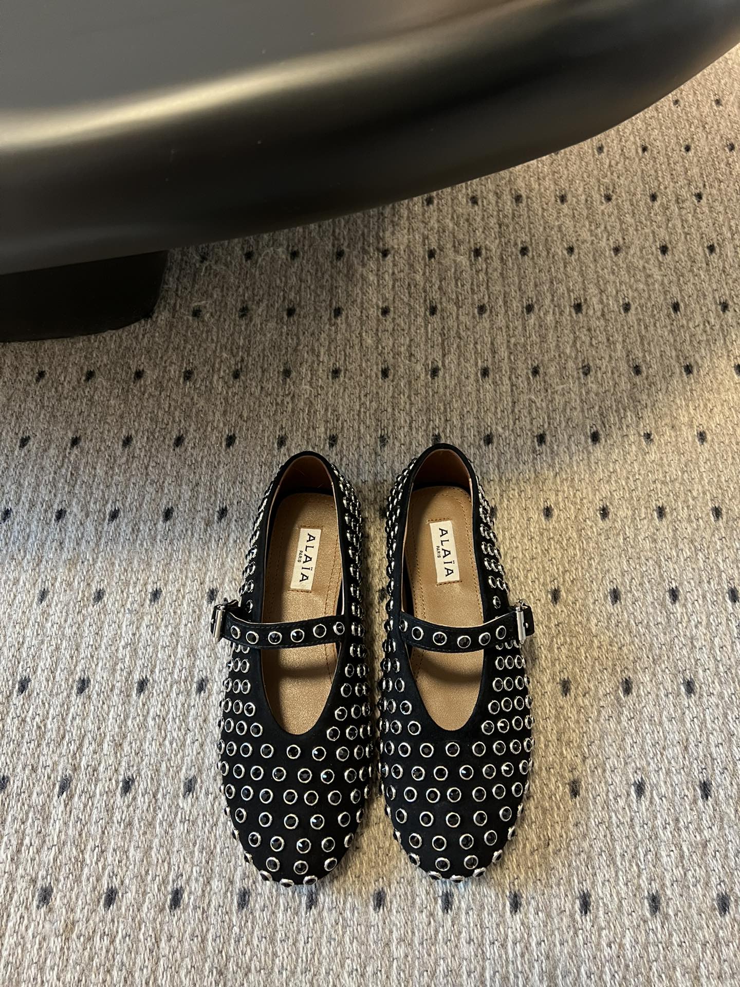 STRASS BALLET FLATS IN BLACK LAMBSKIN - 35