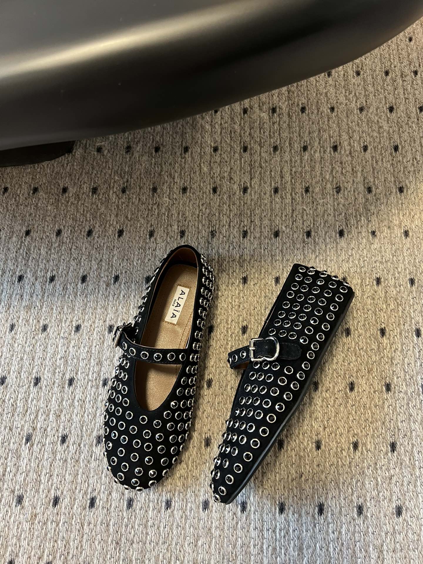 STRASS BALLET FLATS IN BLACK LAMBSKIN - 35