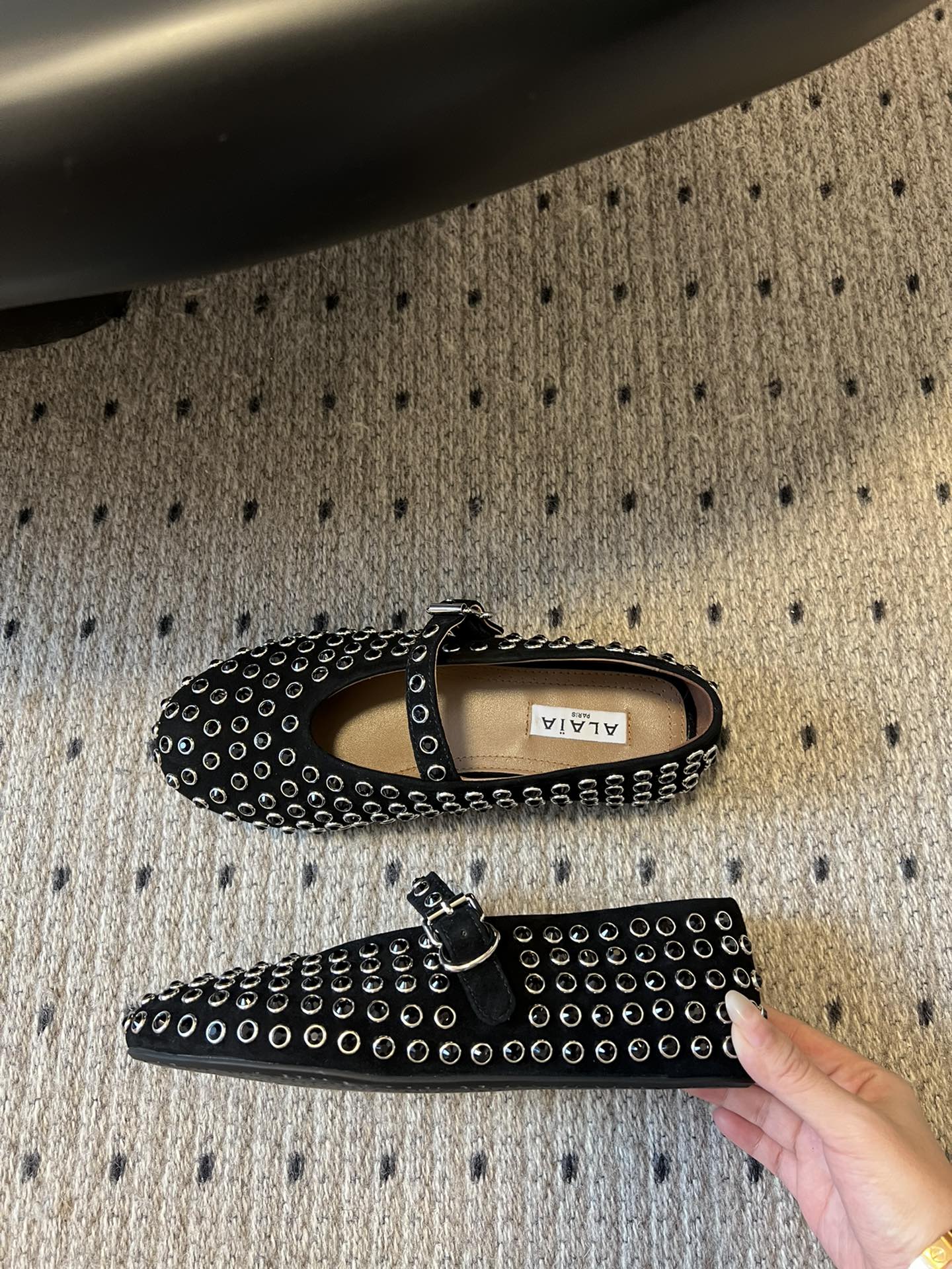 STRASS BALLET FLATS IN BLACK LAMBSKIN - 35