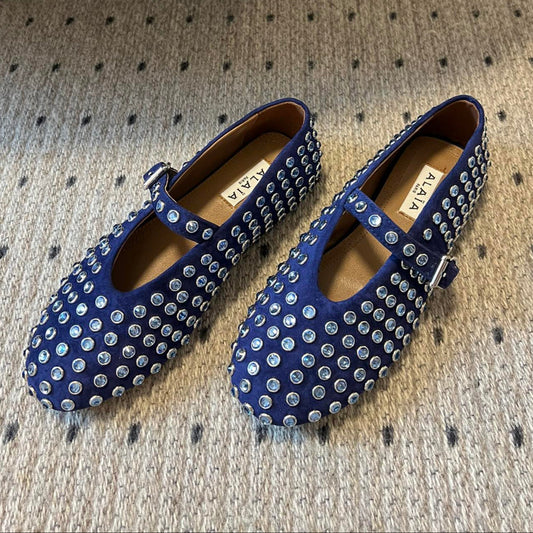 STRASS BALLET FLATS IN COBALT BLUE LAMBSKIN - 35