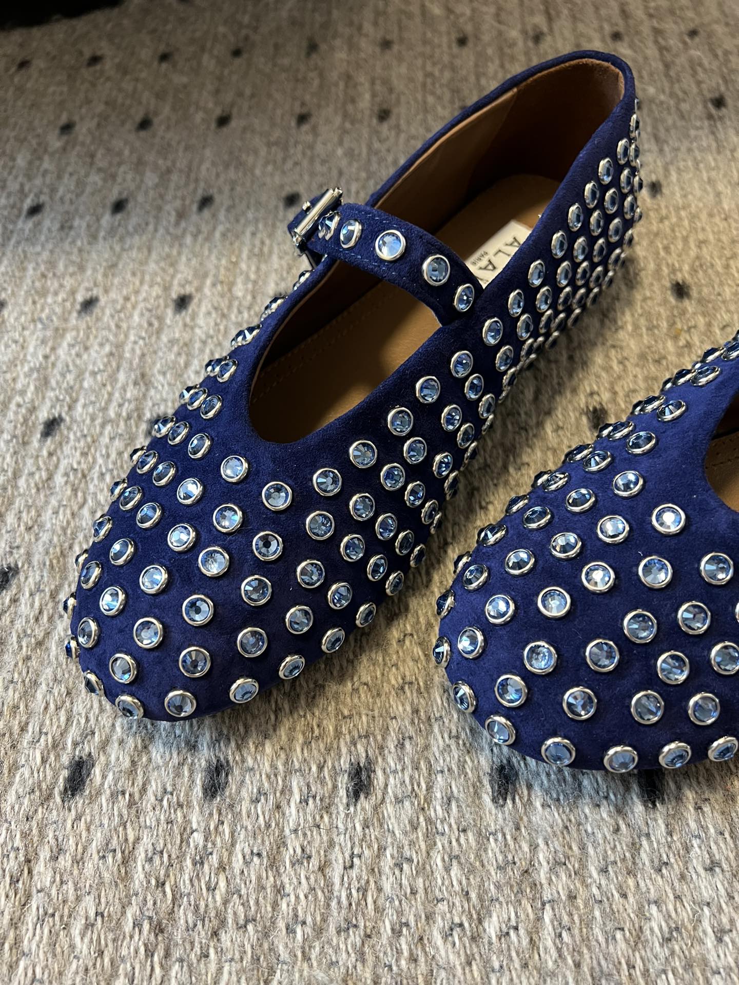 STRASS BALLET FLATS IN COBALT BLUE LAMBSKIN - 35