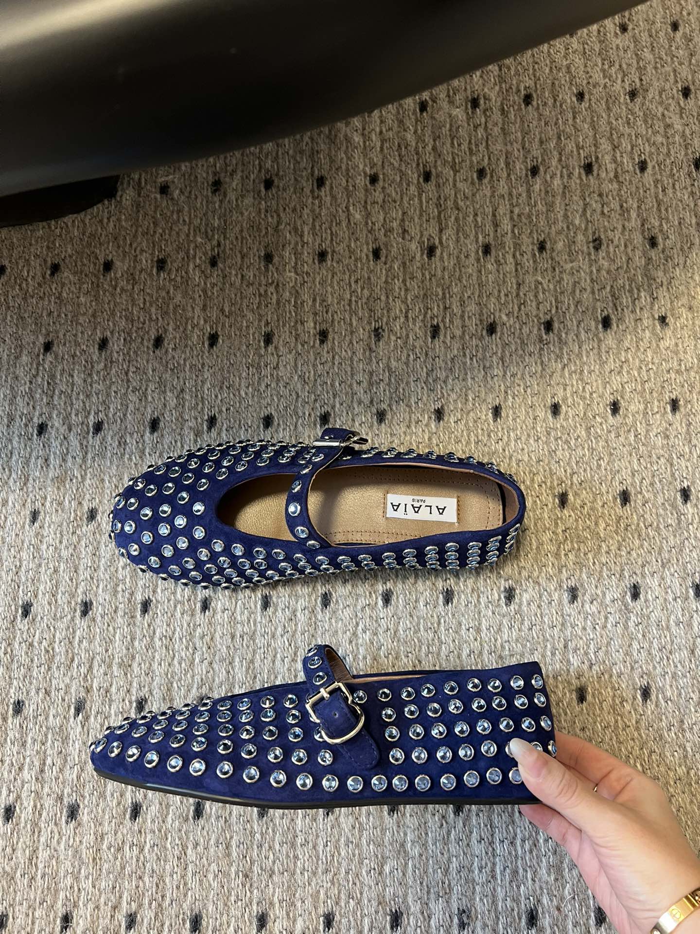 STRASS BALLET FLATS IN COBALT BLUE LAMBSKIN - 35