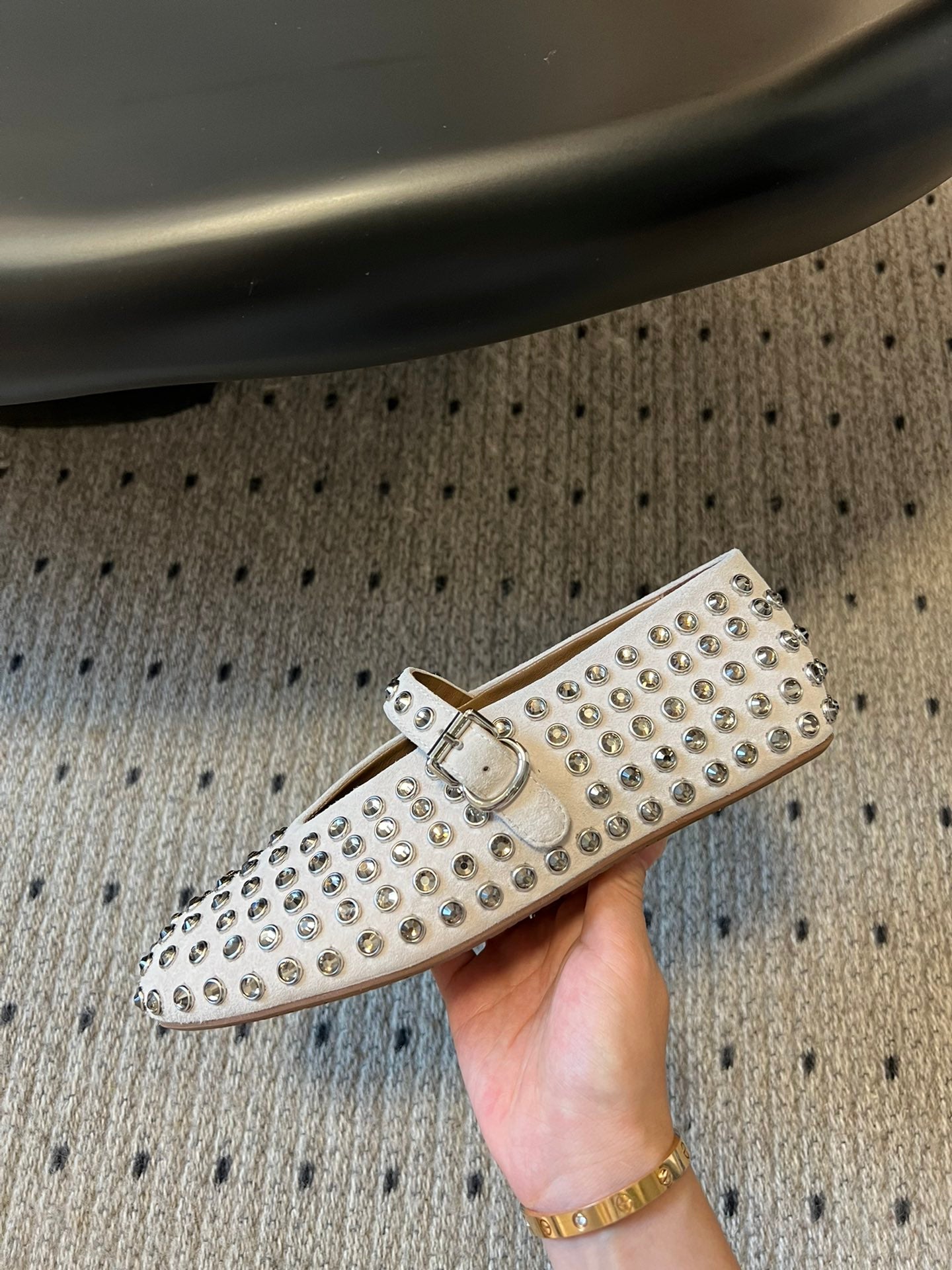 STRASS BALLET FLATS IN WHITE LAMBSKIN - 35