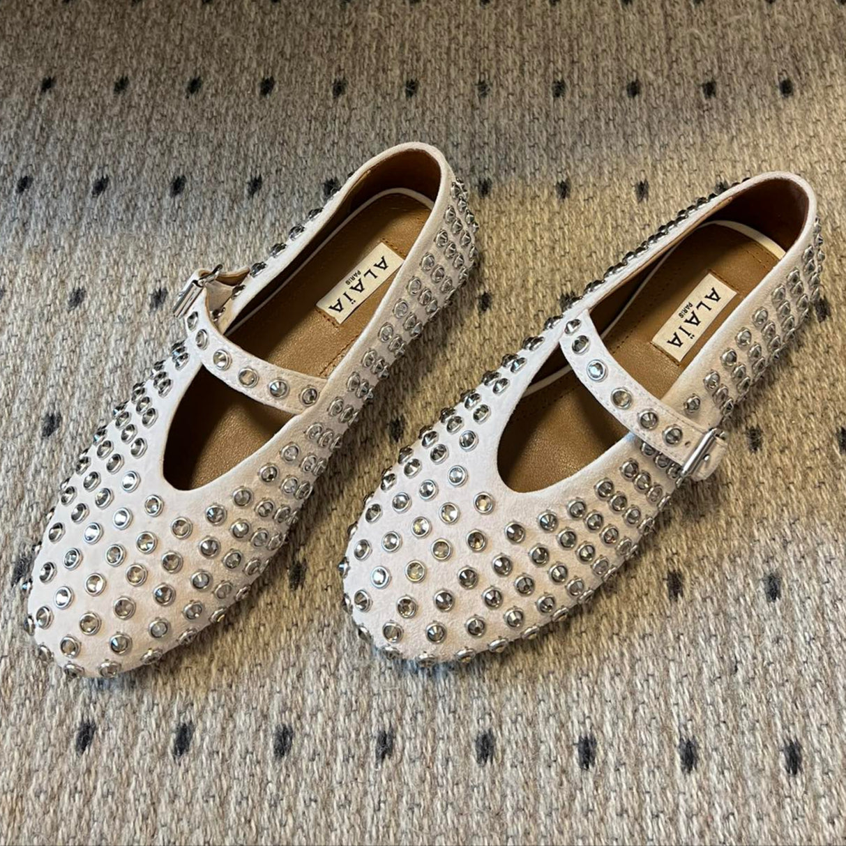 STRASS BALLET FLATS IN WHITE LAMBSKIN - 35