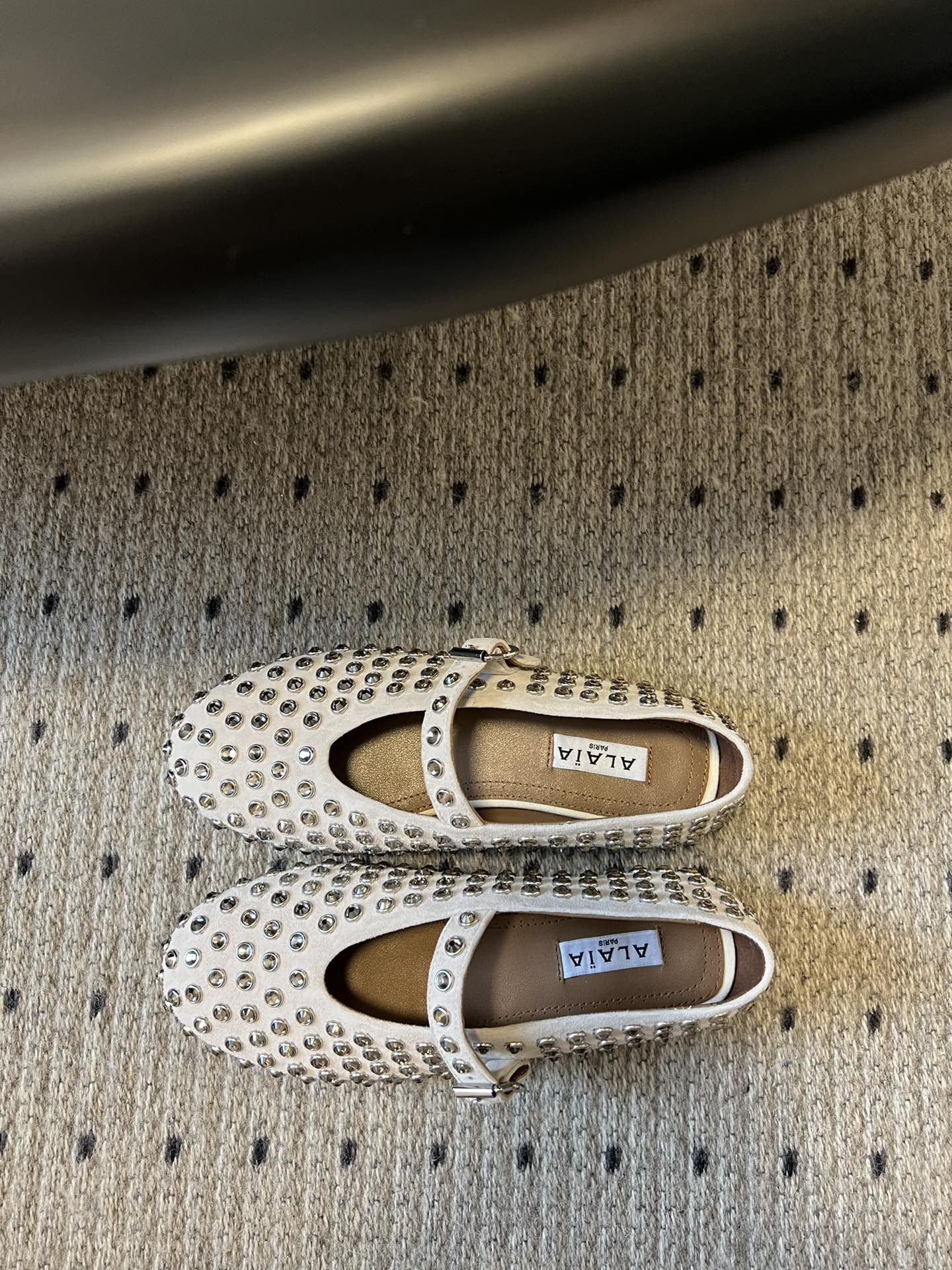 STRASS BALLET FLATS IN WHITE LAMBSKIN - 35