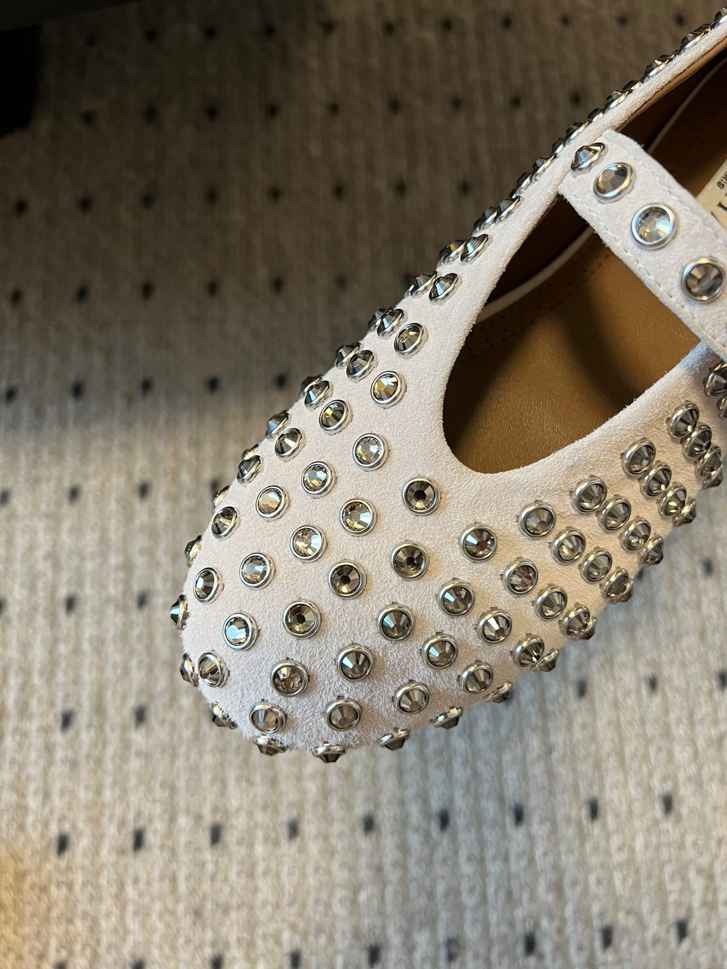 STRASS BALLET FLATS IN WHITE LAMBSKIN - 35
